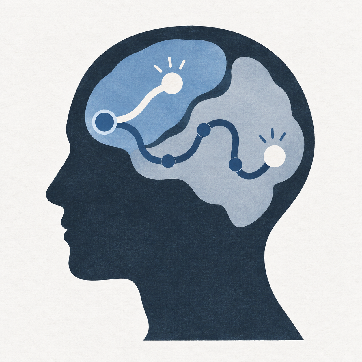 A head containing intuitive and deliberative thought pathways